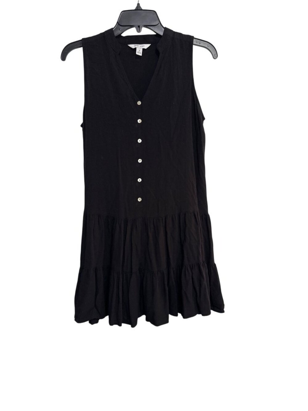 Nine West Black Sleeveless Tiered Button-Front Dress Size S Made In Indonesia